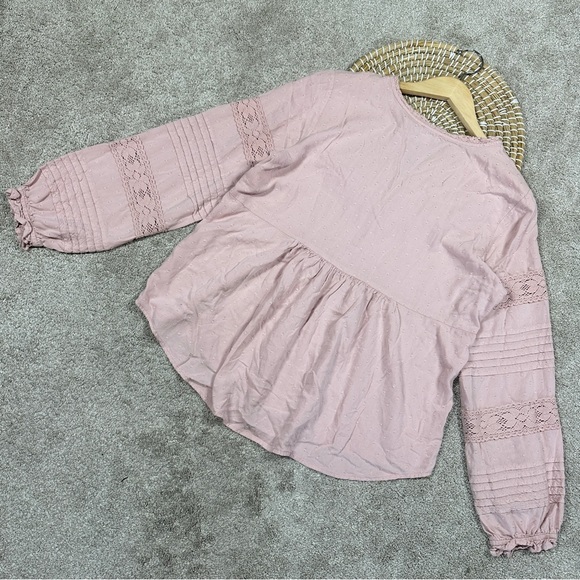 Sundance Spirit Lake Top Blouse Pintucks Ruffle Sleeve Boho Coquette in Pink L - Picture 9 of 16